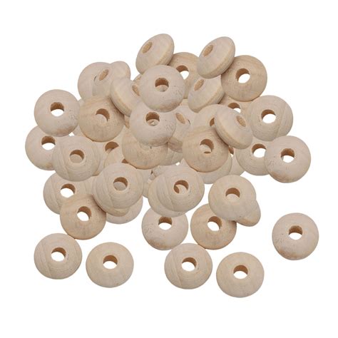 50pcs Diy Natural Wooden Flat Round Beads Loose Spacer Wood Bead Charms