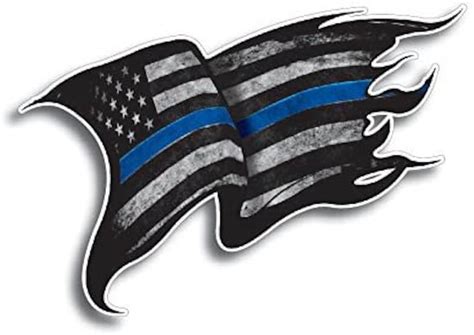 Thin Blue Line Tattered Waving Flag Police Officer T Us Etsy
