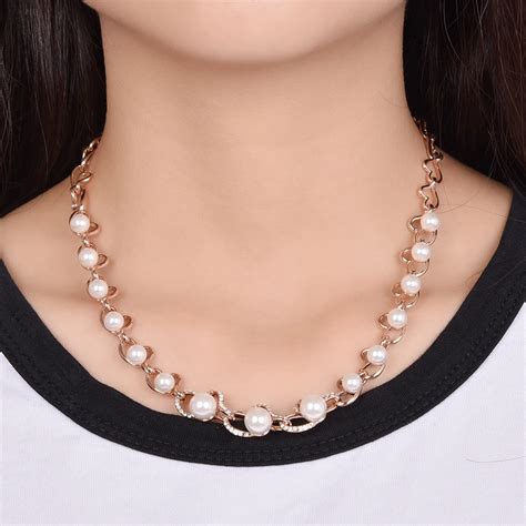 Buy Roxi Brand Pearl Pendants Necklace For Women Colliers Rose Gold Pearl Bead