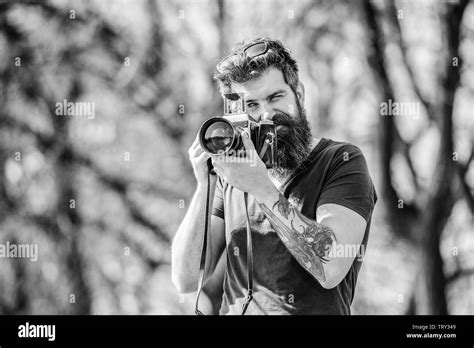 Content Creator Man Bearded Hipster Photographer Photographer With