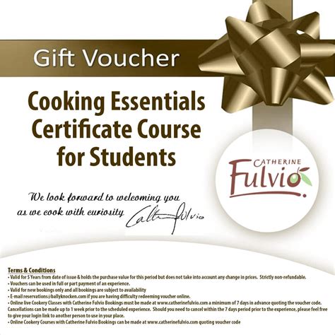 Cooking Essentials Certificate Course for Students Gift Voucher - Catherine Culvio