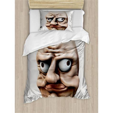 Humor Decor Twin Size Duvet Cover Set Grumpy Internet Troll Face With