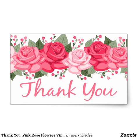 Thank You Pink Rose Flowers Vintage Floral Rectangular Sticker Zazzle