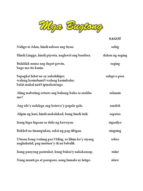 Mga Bugtong At Sagot Philippin News Collections