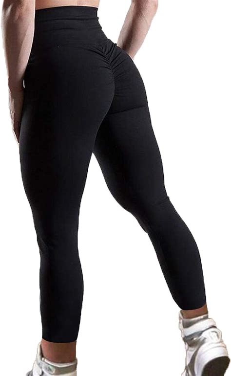 Fittoo Womens High Waisted Bottom Scrunch Leggings Ruched