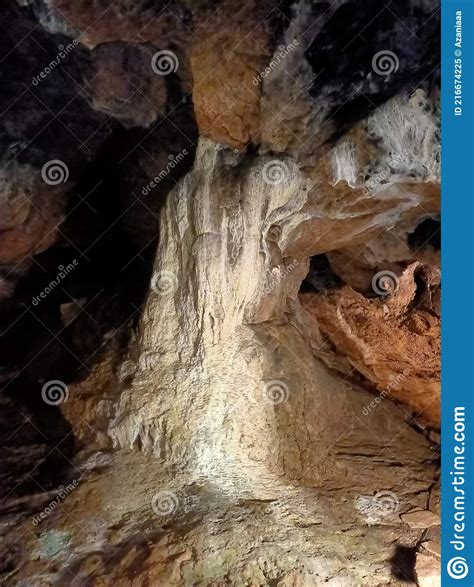Ancient Mountain Cave With Stalactites Stalagmites Long Underground