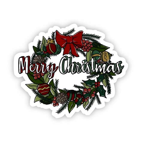 Merry Christmas Wreath Sticker Christmas Stickers Printable Xmas Sticker Christmas Wreaths