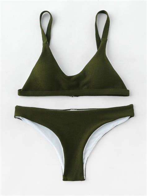 Shop Textured High Leg Bikini Set Online Shein Offers Textured High