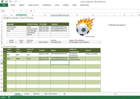 Soccer Lineup Template Excel