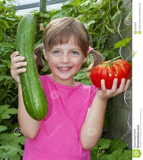 Little Girl Holding Vegetables Stock Photo Image Of Caucasian Joyful