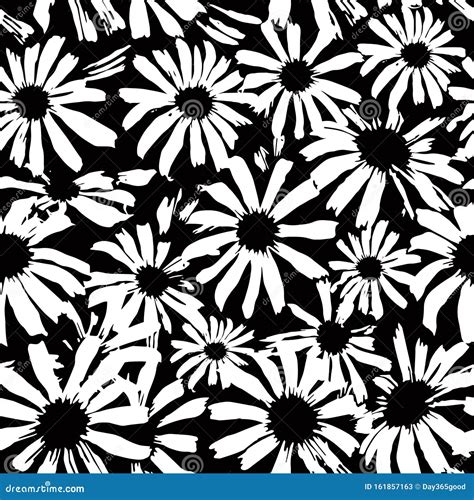 Daisies Black And White Pattern Seamless Floral Pattern With Daisy