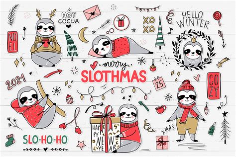 Christmas Sloths Sloth Clipart Graphic By Yana26789 · Creative Fabrica