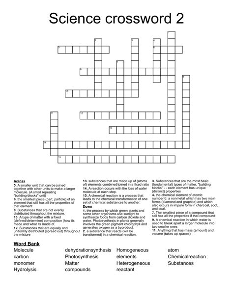 Science Crossword Puzzles Printable Printable Crosswo