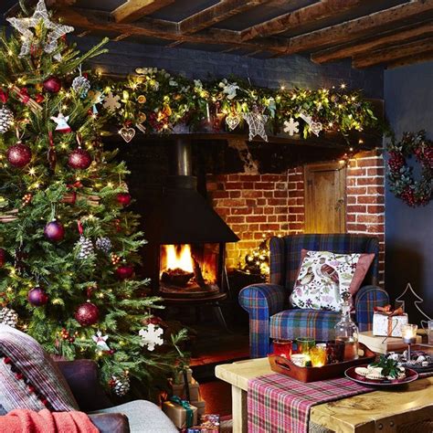 Traditional British Style Christmas With An Open Log Fire Inglenook
