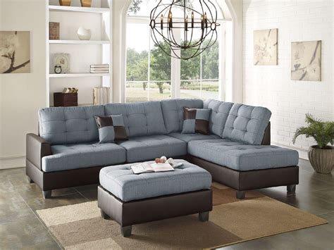 Sectional Sofa Set Contemporary Grey Linen Like Fabric Sofa Chaise