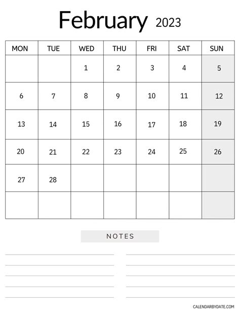 January And February 2023 Calendar With Notes In Pdf And Png Format