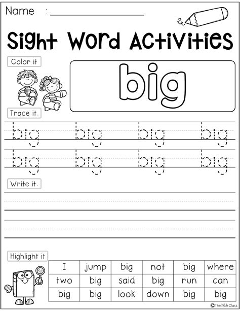 Writing Worksheets For Kindergarten Sight Words Printable Triply