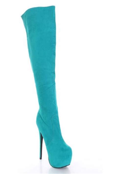 Womans Sexy Faux Suede Teal Turquoise High Heel Stiletto Platform Knee Boot Ebay