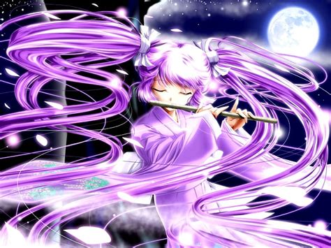 The Purple Flute Player Anime Girl Flute Music Playing Anime Intrument Girl Play Hd