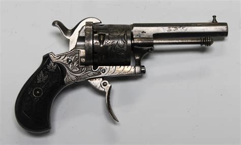 A Belgian 7mm Pinfire Six Shot Open Frame Double Action Revolver With