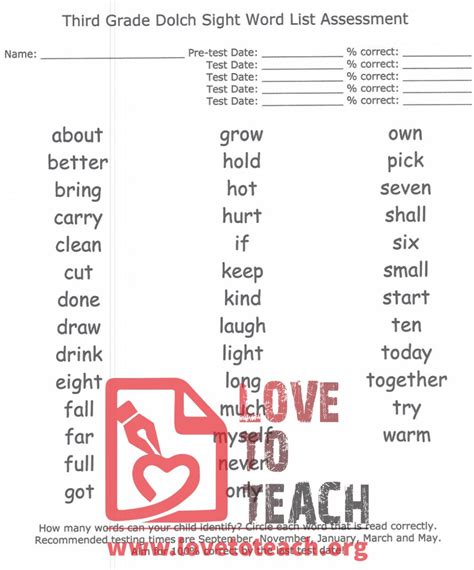 Sight Words For 6th Grade Printable List The Following Links Provide