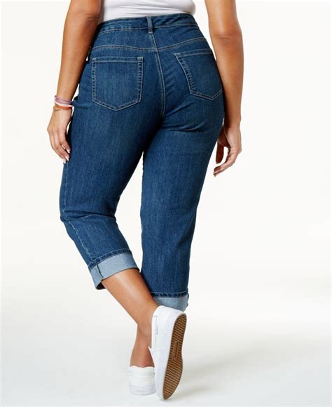 lyst style and co plus size cuffed capri jeans in blue