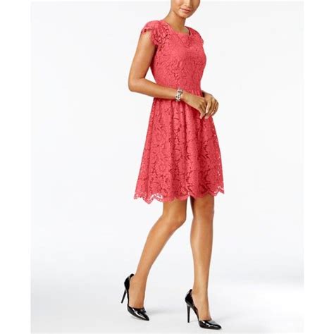 jessica simpson lace fit and flare dress 80 liked on polyvore featuring dresses coral lacy
