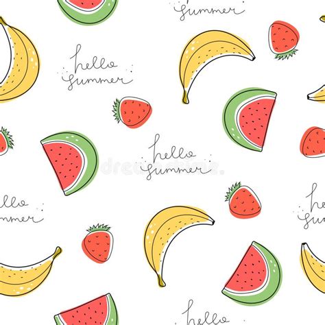 Seamless Pattern With Cartoon Bananas Strawberries Watermelon Decor
