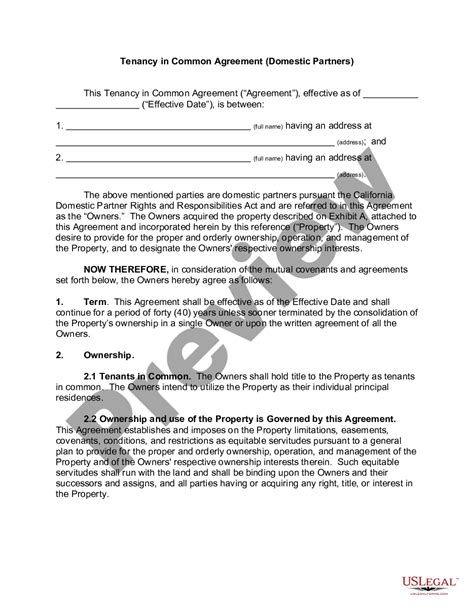 Tenancy In Common Agreement Form Us Legal Forms