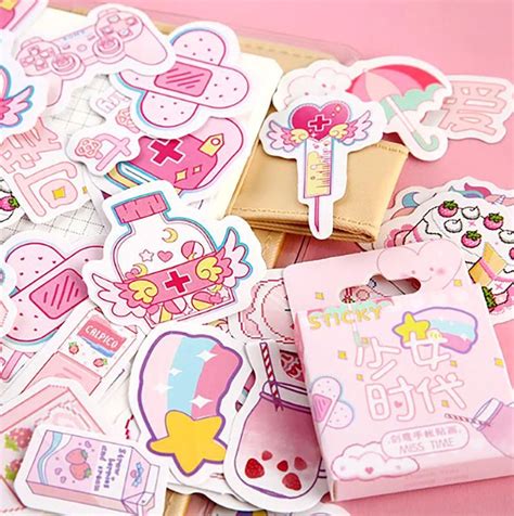 kawaii stickers pack of 46 tiny pink pastel diy cutout etsy kawaii stationery kawaii