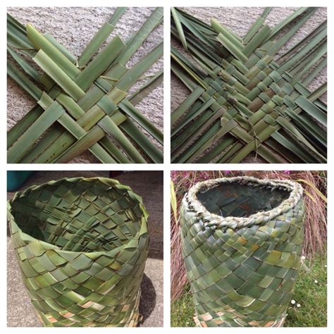 four pictures of different types of baskets in various stages of being woven into each other