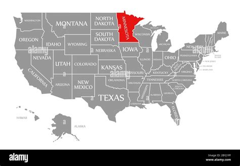 Minnesota Resaltada En Rojo En El Mapa De Los Estados Unidos De América