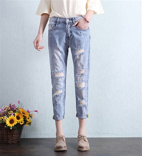 Wholesale Korean Casual Ripped Denim Skinny Jeans Cmj041042lb