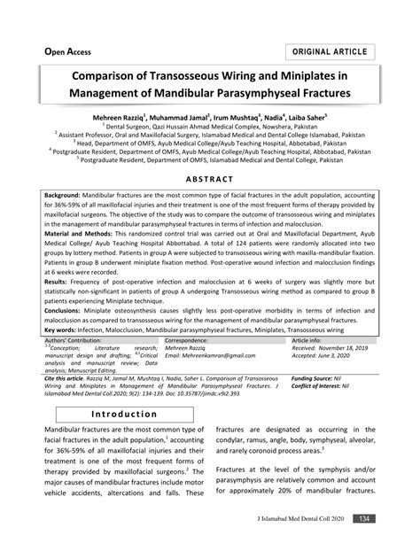 PDF Comparison Of Transosseous Wiring And Miniplates In Management Of
