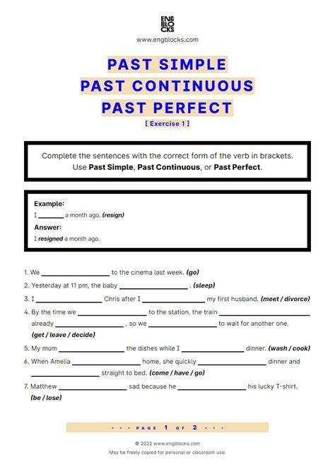 Past Simple Past Continuous Past Perfect Exercise 1 Worksheet
