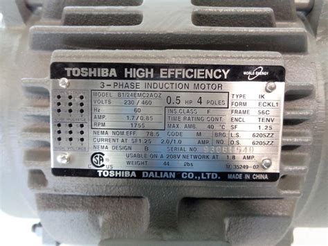 Toshiba 05 Hp High Efficiency 3 Phase Induction Motor B124emc2aoz