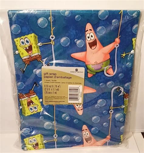 Vtg Spongebob Squarepants T Wrap American Greetings Wrapping Paper
