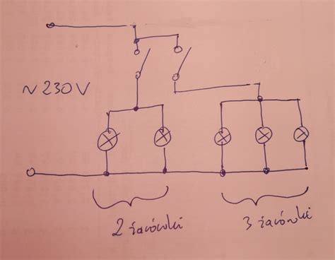 Narysuj schemat obwodu elektrycznego żyrandola składającego się z 5