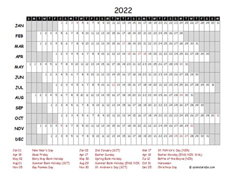 Move work around and adjust your plan as needed so you can keep. 2022 Yearly Project Timeline Calendar Ireland - Free ...