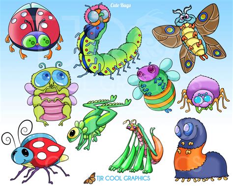 Cute Bugs Digital Cartoon Clip Art Png Printable