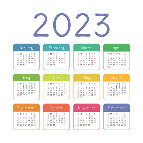 Calendario 2023 Año Plantilla De Bolsillo Cuadrado De Vector De Color