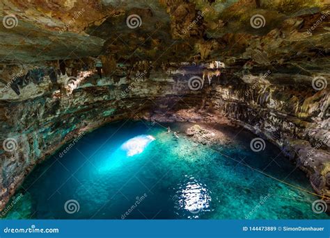 Cenote Samula Dzitnup Near Valladolid Yucatan Mexico Swimming In