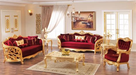 95,000+ choices free shipping no cost emi easy returns Monique Victorian Ruby Red Luxury Sofa & Loveseat Set Gold ...