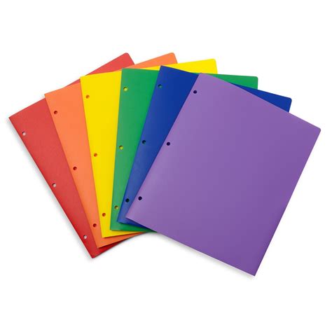 Plastic Two Pocket Folders 3 Hole Punched Assorted Colors 6 Count