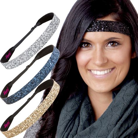 Hipsy Adjustable Non Slip Wide Bling Glitter Headbands For