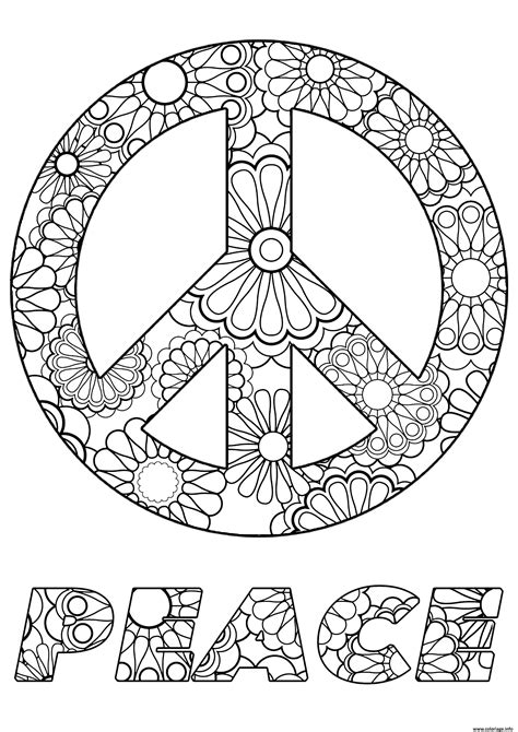 It makes for the perfect coloring page for kids and adults. Coloriage Sumbole De Paix Peace En Anglais Motif Fleurs ...