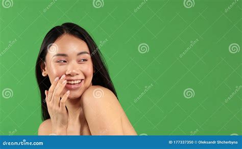 Asian Portrait Of Beautiful Woman She Used Her Hands To Cover Her Mouth Girl Looks Aside
