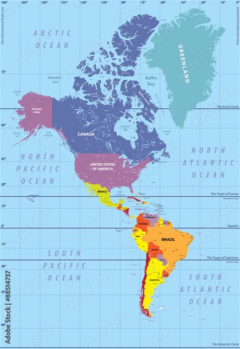 High Detailed Map Of North And South America Stock Vector Adobe Stock