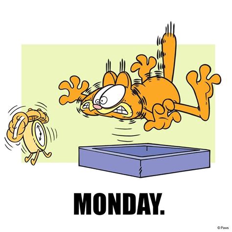an orange cat is jumping over a box with the words monday on it and another cartoon character
