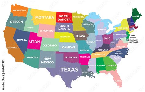 Usa Map With States Stock Vector Adobe Stock